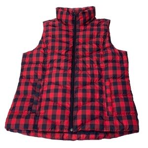 Lands’ End Down Vest, Size M 10/12, Red & Black Checkered